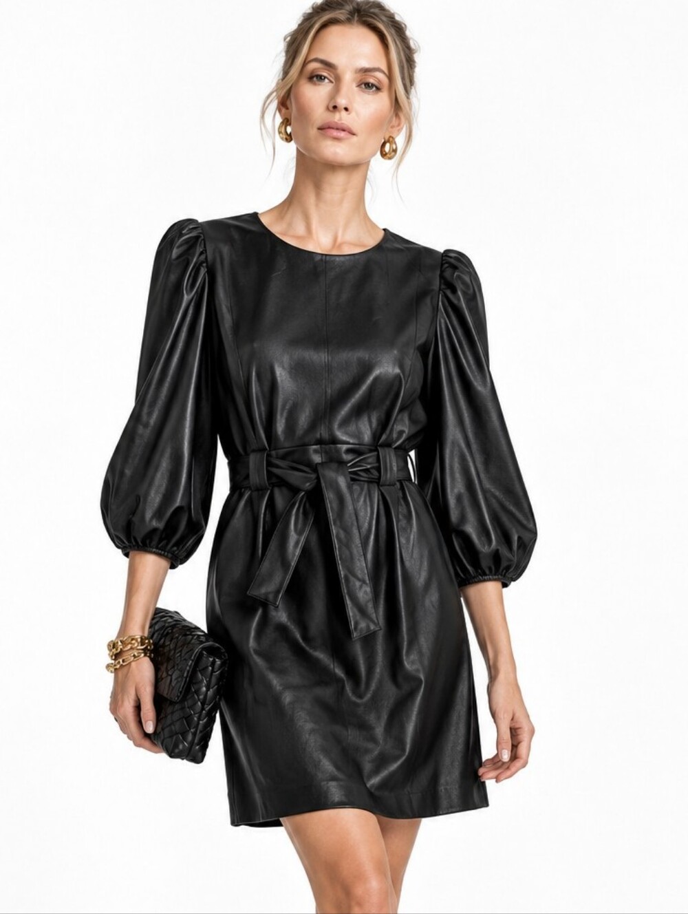 JADE by Melody Tam black Faux Leather Mini Dress NWT